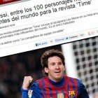 Messi en la portada de la web del Barcelona