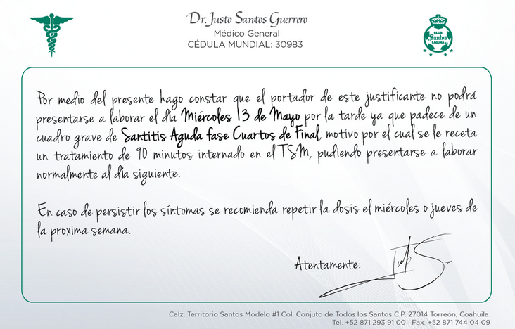 Santos presenta justificante médico para sus aficionados
