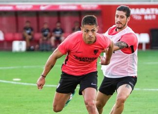 Chicharito da los primeros pasos para su debut con el Sevilla