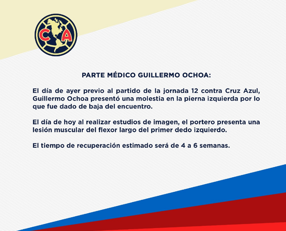 América, parte médico Ochoa