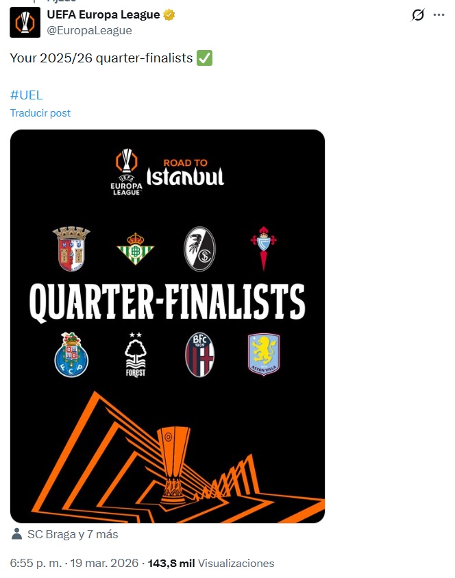 Estos serán los cuartos de final de la Europa League - Futbol Sapiens